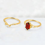 Elongated Hexagon Garnet Leaf Vine Bridal Ring Set - Additional view