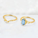 Elongated Hexagon Aquamarine Leaf Vine Bridal Ring Set - Additional view