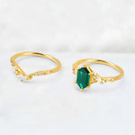 Elongated Hexagon Emerald Leaf Vine Bridal Ring Set - Additional view