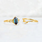 Elongated Hexagon Alexandrite Leaf Vine Bridal Ring Set - White-Gold