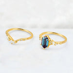 Elongated Hexagon Alexandrite Leaf Vine Bridal Ring Set - Additional view