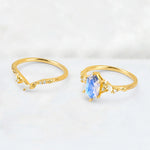 Elongated Hexagon Moonstone Leaf Vine Bridal Ring Set - Additional view