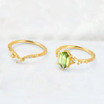 Elongated Hexagon Peridot Leaf Vine Bridal Ring Set - Additional view