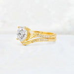 Oval Cut Moissanite Wedding Ring Set with Leaf and Vine Detail - Rose-Gold