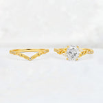 Oval Cut Moissanite Wedding Ring Set with Leaf and Vine Detail - White-Gold