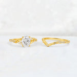 Oval Cut Moissanite Wedding Ring Set with Leaf and Vine Detail - Additional view