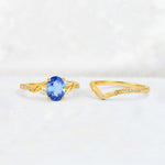 Oval Cut Sapphire Wedding Ring Set with Leaf and Vine Detail - Additional view