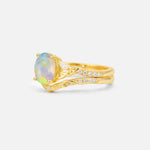 Oval Cut Fire Opal Wedding Ring Set with Leaf and Vine Detail - Rose-Gold