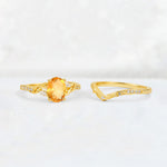 Oval Cut Citrine Wedding Ring Set with Leaf and Vine Detail - Additional view
