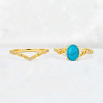 Oval Cut Turquoise Wedding Ring Set with Leaf and Vine Detail - White-Gold