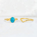 Oval Cut Turquoise Wedding Ring Set with Leaf and Vine Detail - Additional view