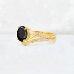 Oval Cut Black Onyx Wedding Ring Set with Leaf and Vine Detail - Rose-Gold