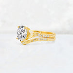 Oval Cut Lab Diamond Wedding Ring Set with Leaf and Vine Detail - Rose-Gold