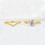 Oval Cut Lab Diamond Wedding Ring Set with Leaf and Vine Detail - White-Gold