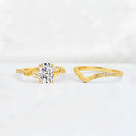 Oval Cut Lab Diamond Wedding Ring Set with Leaf and Vine Detail - Additional view