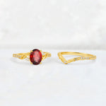 Oval Cut Garnet Wedding Ring Set with Leaf and Vine Detail - Additional view