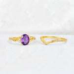Oval Cut Amethyst Wedding Ring Set with Leaf and Vine Detail - Additional view