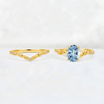 Oval Cut Aquamarine Wedding Ring Set with Leaf and Vine Detail - White-Gold