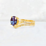 Oval Cut Alexandrite Wedding Ring Set with Leaf and Vine Detail - Rose-Gold