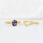 Oval Cut Alexandrite Wedding Ring Set with Leaf and Vine Detail - Additional view
