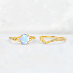 Oval Cut Moonstone Wedding Ring Set with Leaf and Vine Detail - Additional view