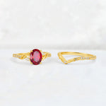 Oval Cut Ruby Wedding Ring Set with Leaf and Vine Detail - Additional view