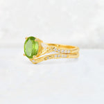 Oval Cut Peridot Wedding Ring Set with Leaf and Vine Detail - Rose-Gold