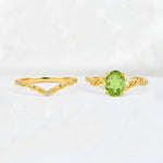 Oval Cut Peridot Wedding Ring Set with Leaf and Vine Detail - White-Gold