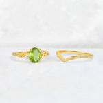 Oval Cut Peridot Wedding Ring Set with Leaf and Vine Detail - Additional view