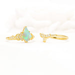 Vintage Kite Cut Fire Opal Engagement Ring Set with Chevron Band - Additional view
