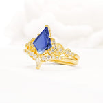 Vintage Kite Cut Tanzanite Engagement Ring Set with Chevron Band - Rose-Gold