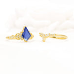 Vintage Kite Cut Tanzanite Engagement Ring Set with Chevron Band - Additional view