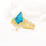 Vintage Kite Cut Turquoise Engagement Ring Set with Chevron Band - Rose-Gold
