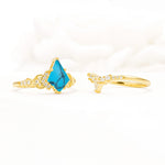 Vintage Kite Cut Turquoise Engagement Ring Set with Chevron Band - Additional view