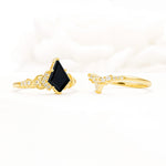 Vintage Kite Cut Black Onyx Engagement Ring Set with Chevron Band - Additional view