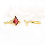 Vintage Kite Cut Garnet Engagement Ring Set with Chevron Band - Additional view