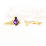 Vintage Kite Cut Amethyst Engagement Ring Set with Chevron Band - Additional view