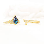Vintage Kite Cut Alexandrite Engagement Ring Set with Chevron Band - Additional view