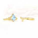 Vintage Kite Cut Moonstone Engagement Ring Set with Chevron Band - Additional view