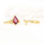 Vintage Kite Cut Ruby Engagement Ring Set with Chevron Band - Additional view