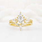 Vintage Kite Cut Split Shank Crown Moissanite Bridal Ring Set - Yellow-Gold