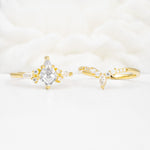 Vintage Kite Cut Split Shank Crown Moissanite Bridal Ring Set - White-Gold