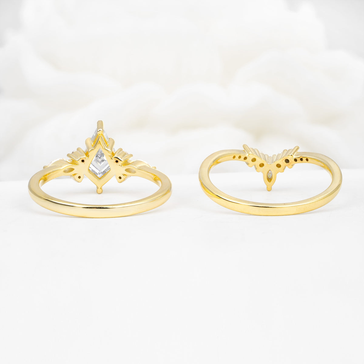 Vintage Kite Cut Split Shank Crown Moissanite Bridal Ring Set - Additional view