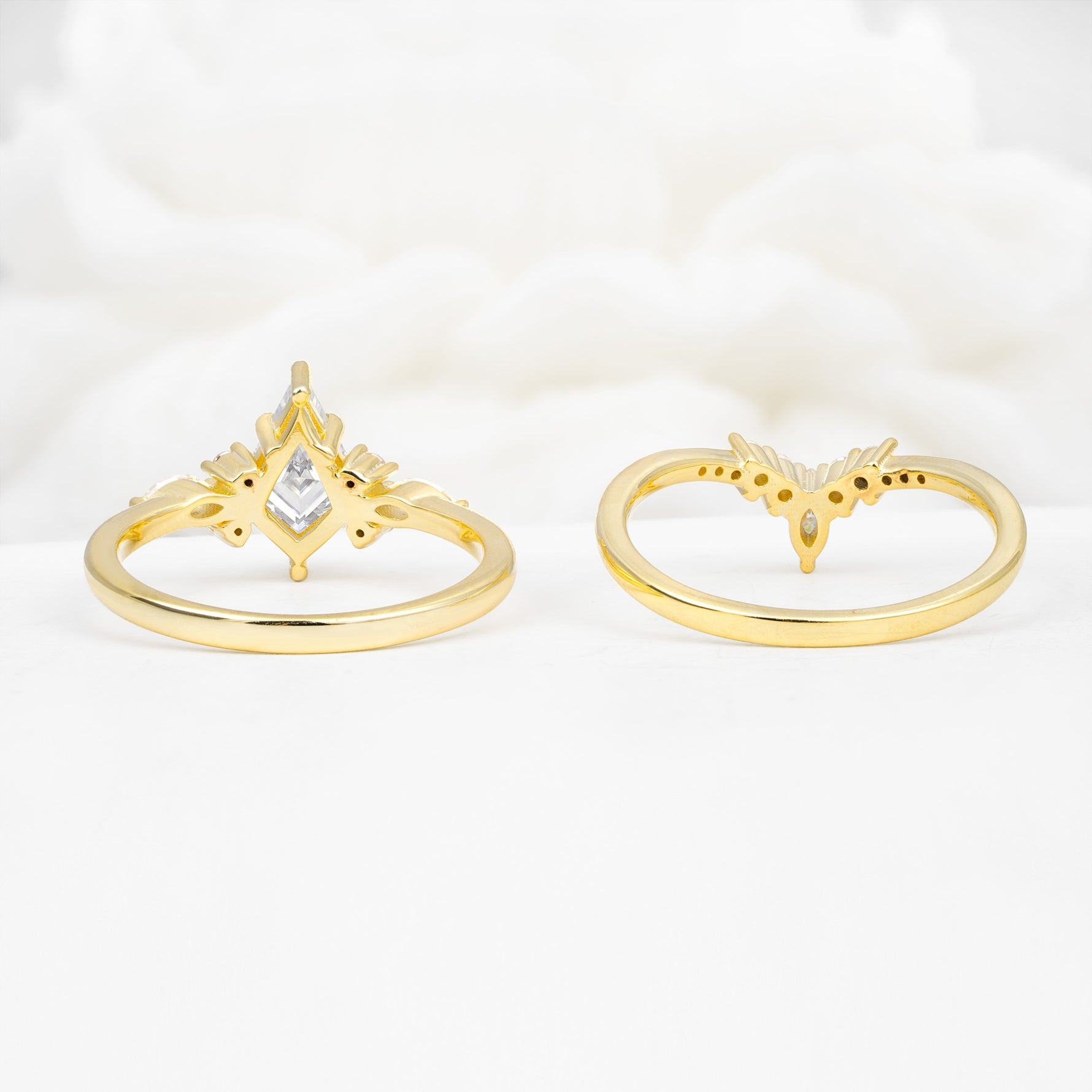 Vintage Kite Cut Split Shank Crown Moissanite Bridal Ring Set - Additional view