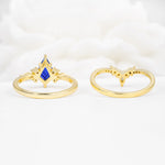 Vintage Kite Cut Split Shank Crown Sapphire Bridal Ring Set - Additional view