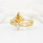 Vintage Kite Cut Split Shank Crown Citrine Bridal Ring Set - Rose-Gold