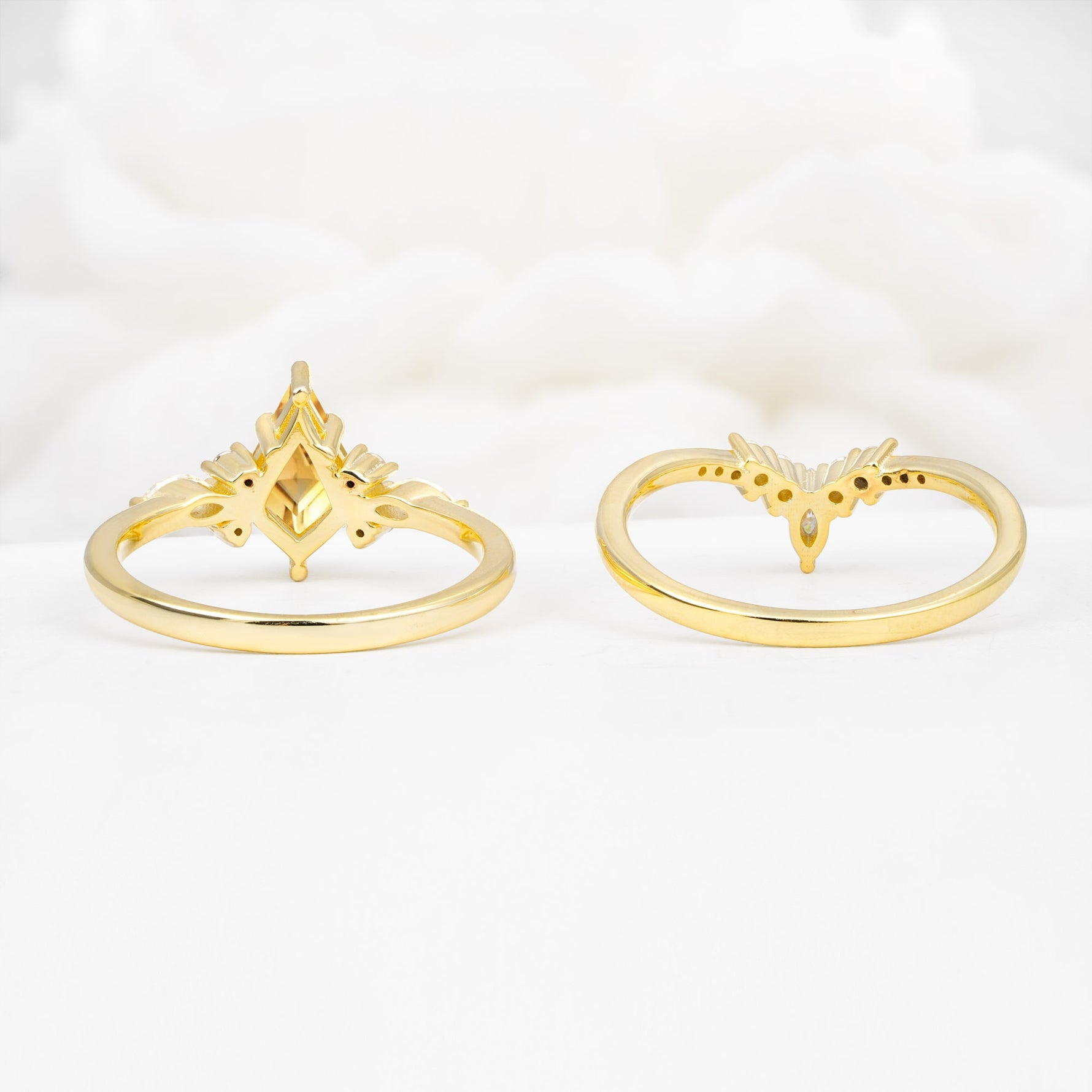 Vintage Kite Cut Split Shank Crown Citrine Bridal Ring Set - Additional view