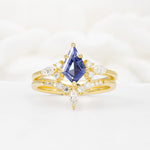 Vintage Kite Cut Split Shank Crown Tanzanite Bridal Ring Set - Yellow-Gold