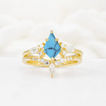 Vintage Kite Cut Split Shank Crown Turquoise Bridal Ring Set - Yellow-Gold