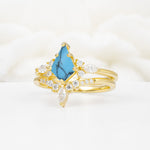 Vintage Kite Cut Split Shank Crown Turquoise Bridal Ring Set - Rose-Gold